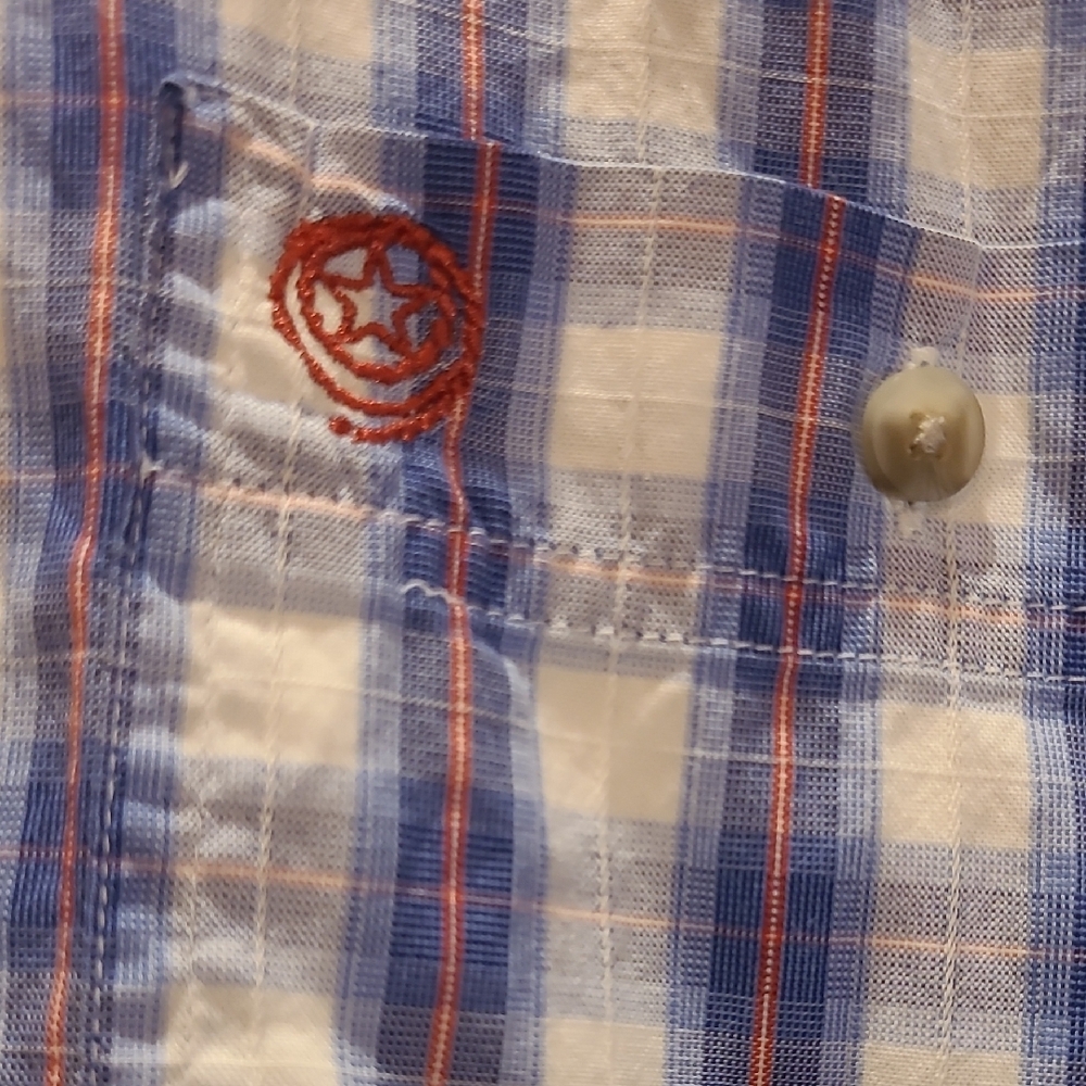 Wrangler George Strait Men's White and Blue Checkered S/S Button Shirt-Sz M - Picture 3 of 11